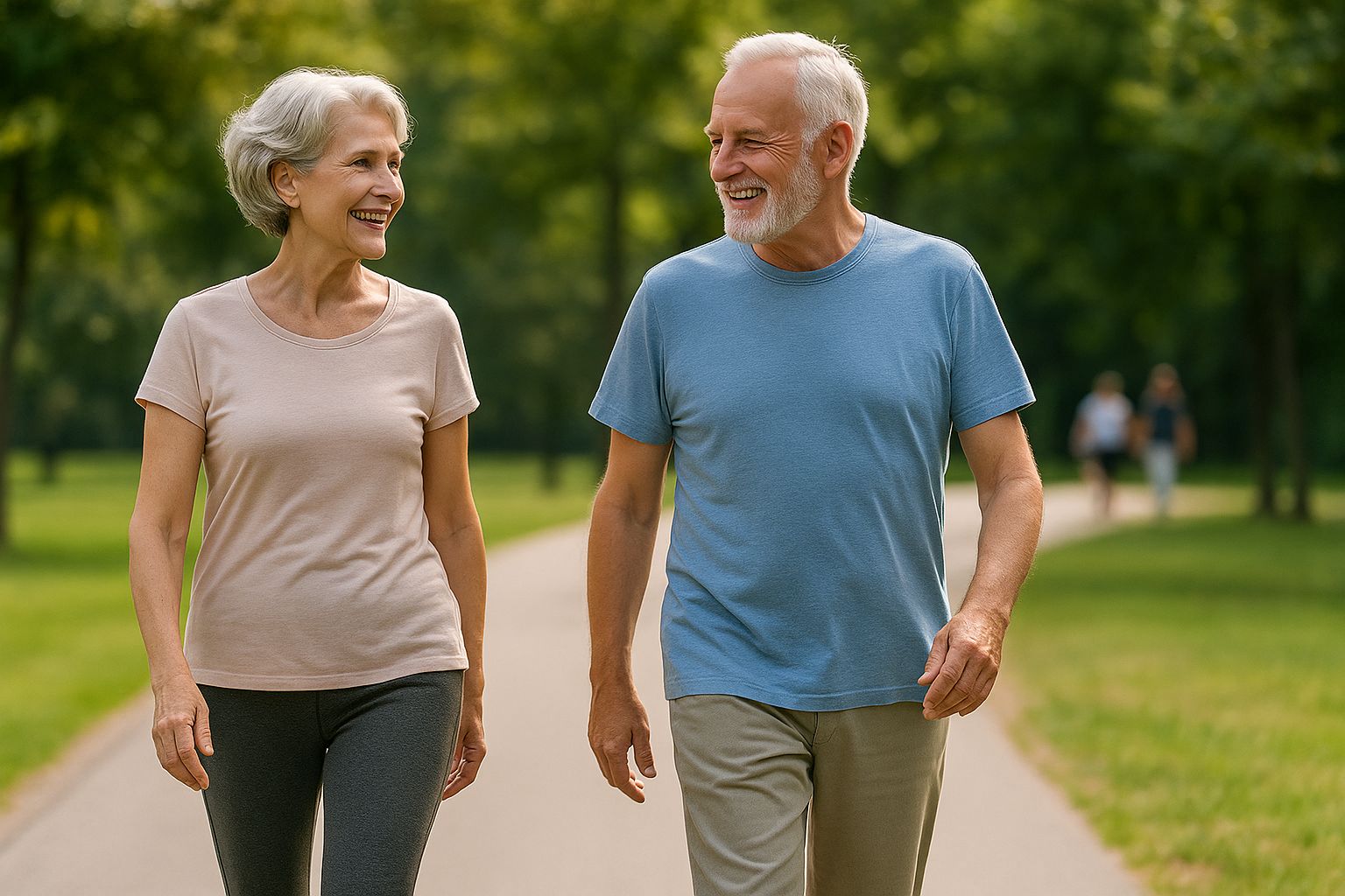 Two People Walking in Park Two People Walking in Park
